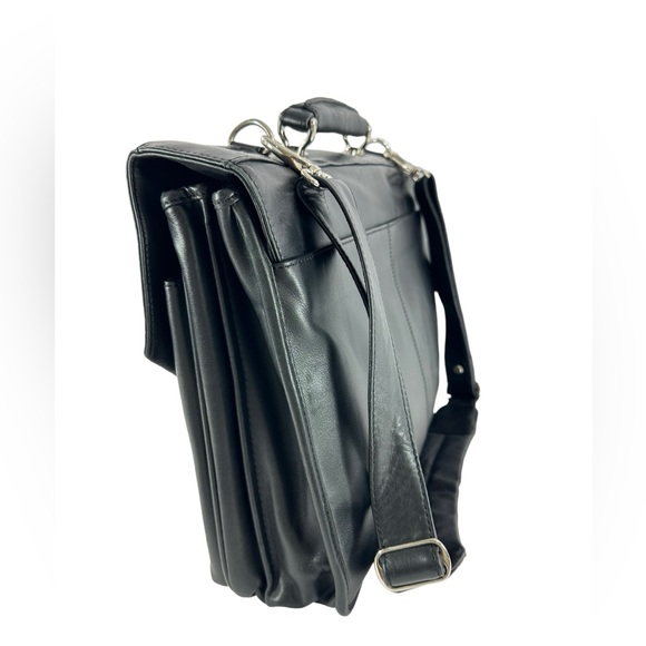 Vintage BOSCA double gusset black leather briefcase with shoulder strap - Picture 4 of 16